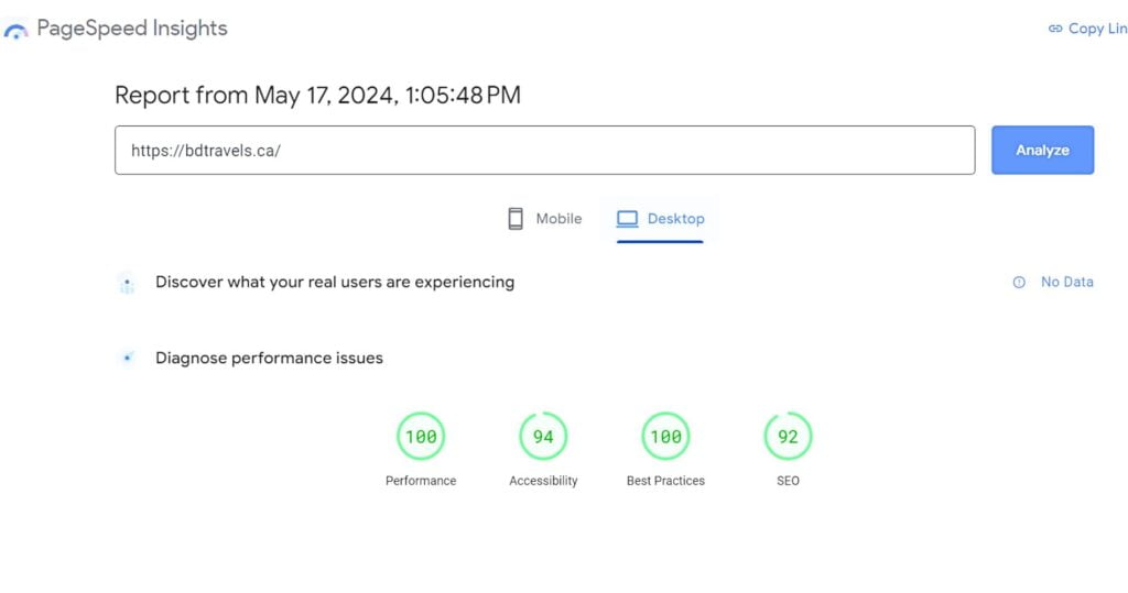 Google Desktop Page Speed Insights