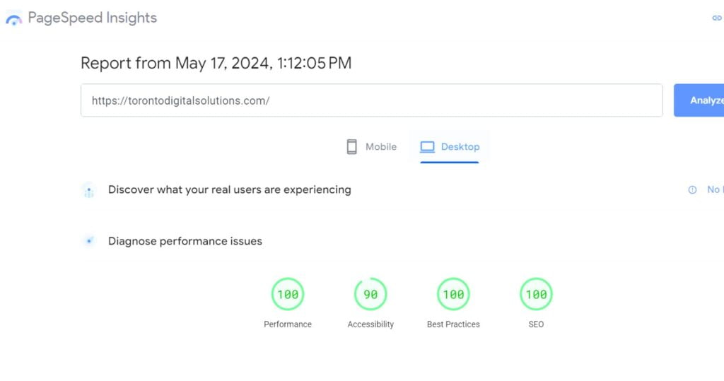Google Desktop Page Speed Insights