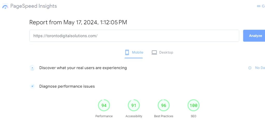 Google Page Speed Insights for Mobile Version